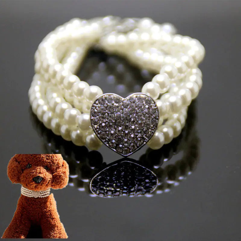 Four Rows of Pearl Heart-Shaped Pet Collar