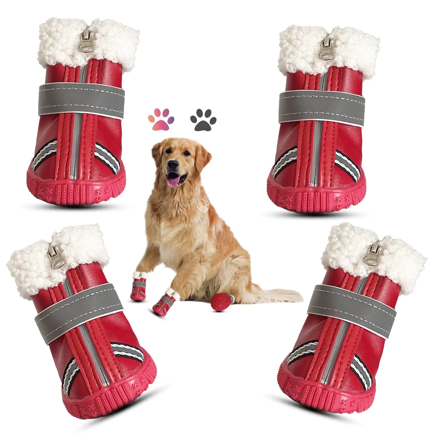Dog Boots Puppy Winter Shoes Waterproof Paw Protectors with Reflective Strips Rugged Anti-Slip Sole for Snow/Ice Pavement