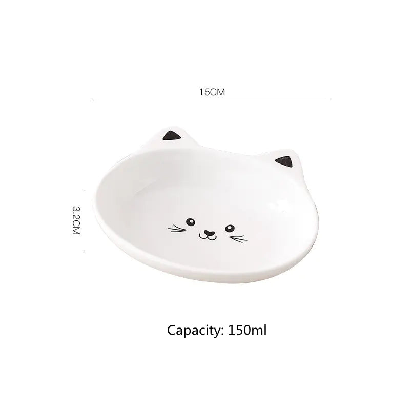 Ceramic Cat Face Pet Food Bowl - Easy to Clean