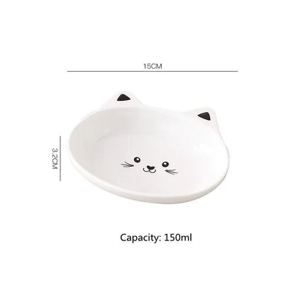 Ceramic Cat Face Pet Food Bowl - Easy to Clean