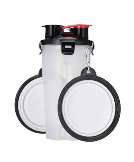 2-in-1 Portable Pet Water and Food Dispenser with Collapsible Silicone Bowl