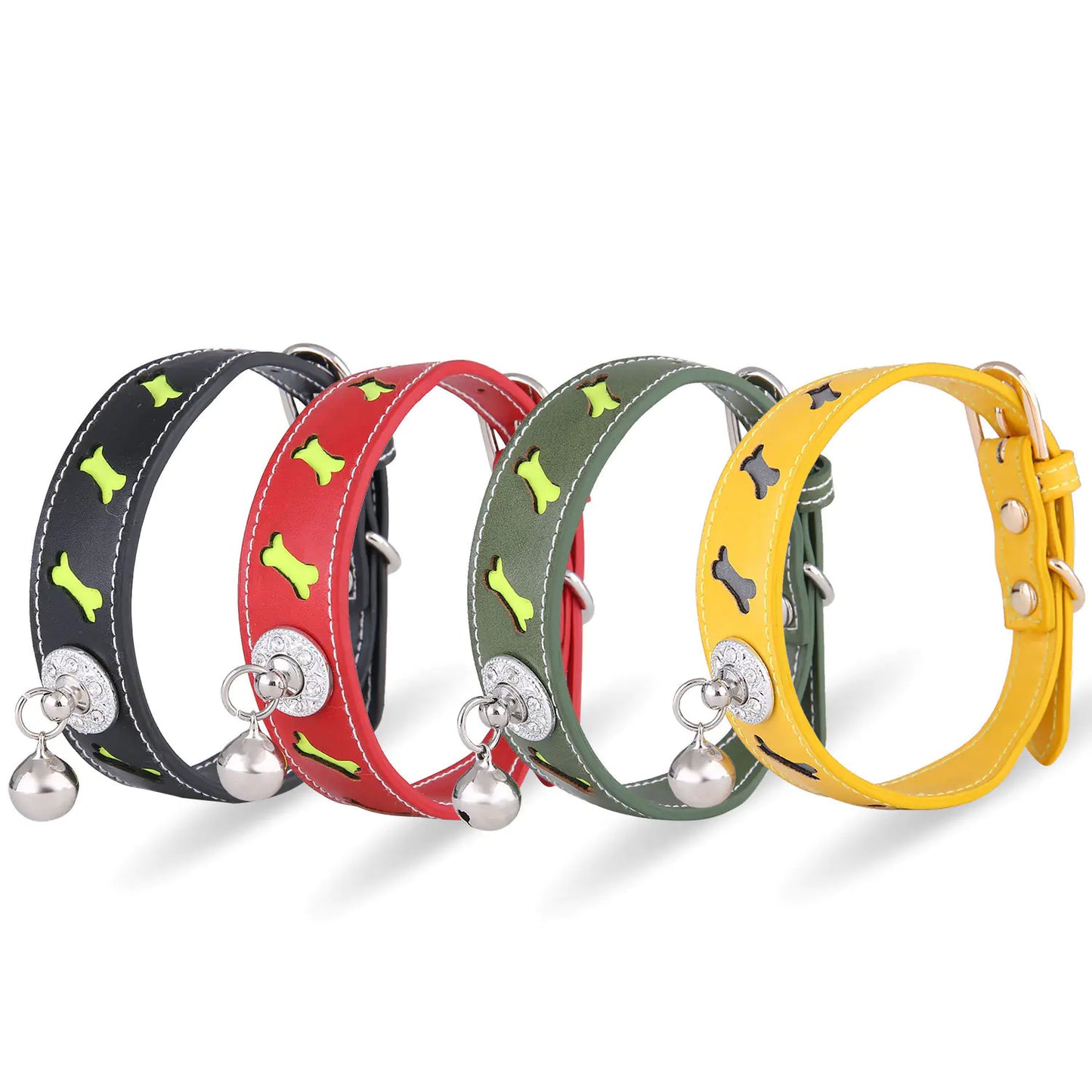 Reflective Bone-Shaped Pet Collar with Bell