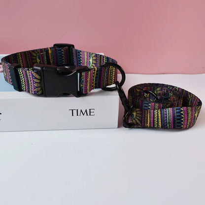 Ethnic Style Webbing Printed Pet Collar and Leash