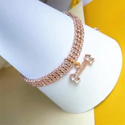 Three-Drain Zircon Bone Pet Collar