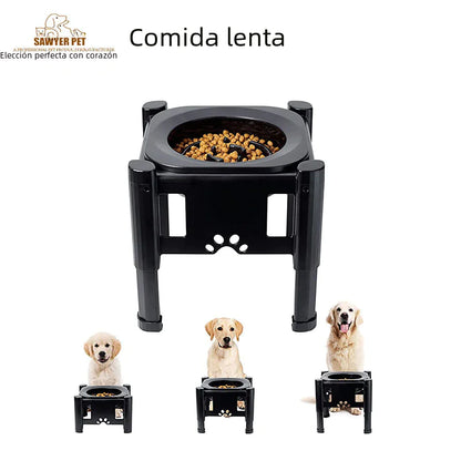 Pet Water Bowl with Slow Feeding Design and Adjustable Height