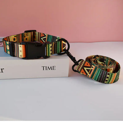 Ethnic Style Webbing Printed Pet Collar and Leash