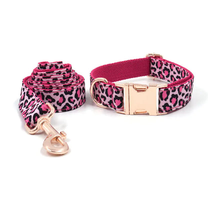Leopard Print Rose Gold Pet Collar and Leash Set