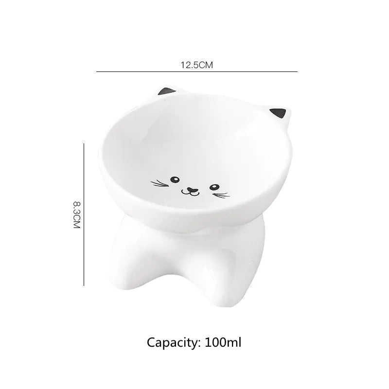 Ceramic Cat Face Pet Food Bowl - Easy to Clean