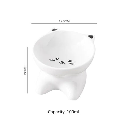 Ceramic Cat Face Pet Food Bowl - Easy to Clean