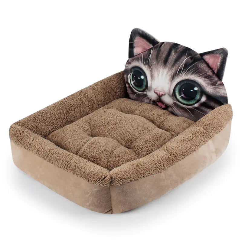 3D Cartoon Cube Bed - Warm Pet House for Winter
