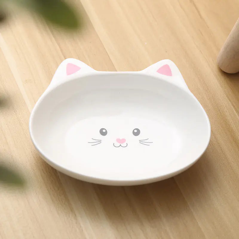 Ceramic Cat Face Pet Food Bowl - Easy to Clean