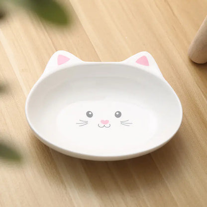 Ceramic Cat Face Pet Food Bowl - Easy to Clean