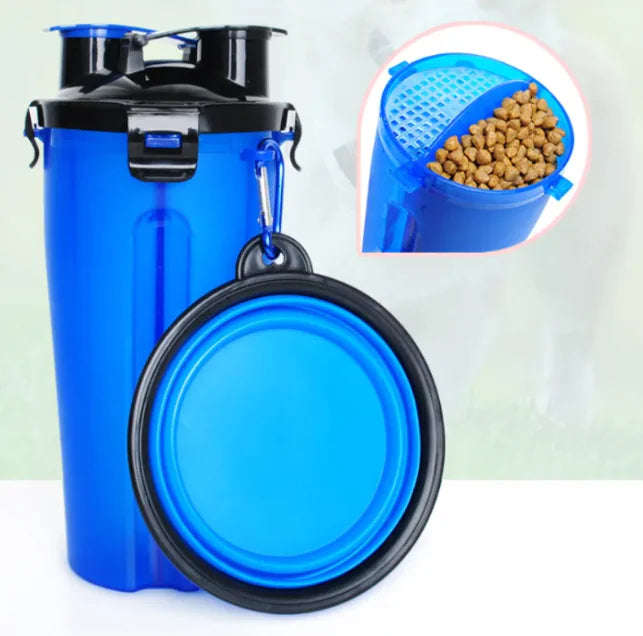 2-in-1 Portable Pet Water and Food Dispenser with Collapsible Silicone Bowl
