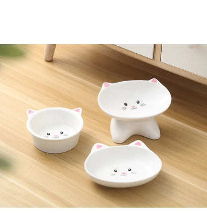 Ceramic Cat Face Pet Food Bowl - Easy to Clean