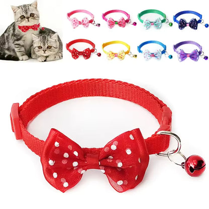 Adjustable Nylon Pet Collar with Bow Tie and Bell