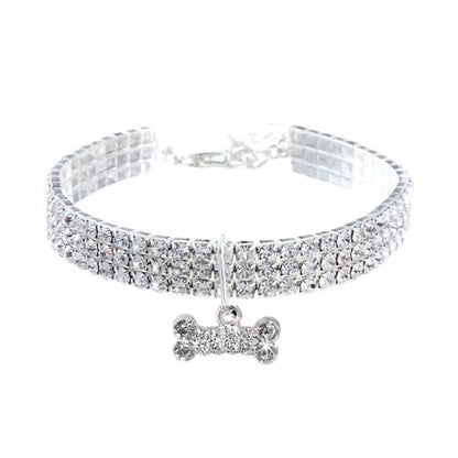 Three-Drain Zircon Bone Pet Collar