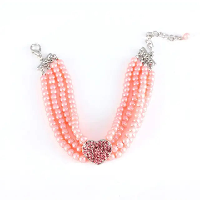 Four Rows of Pearl Heart-Shaped Pet Collar