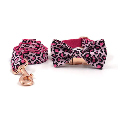 Leopard Print Rose Gold Pet Collar and Leash Set