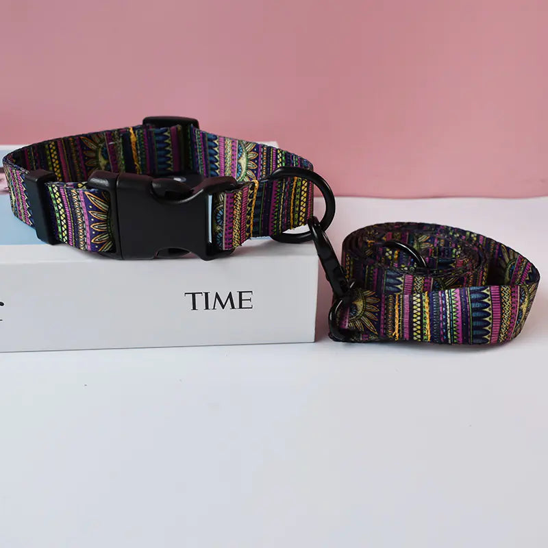 Ethnic Style Webbing Printed Pet Collar and Leash