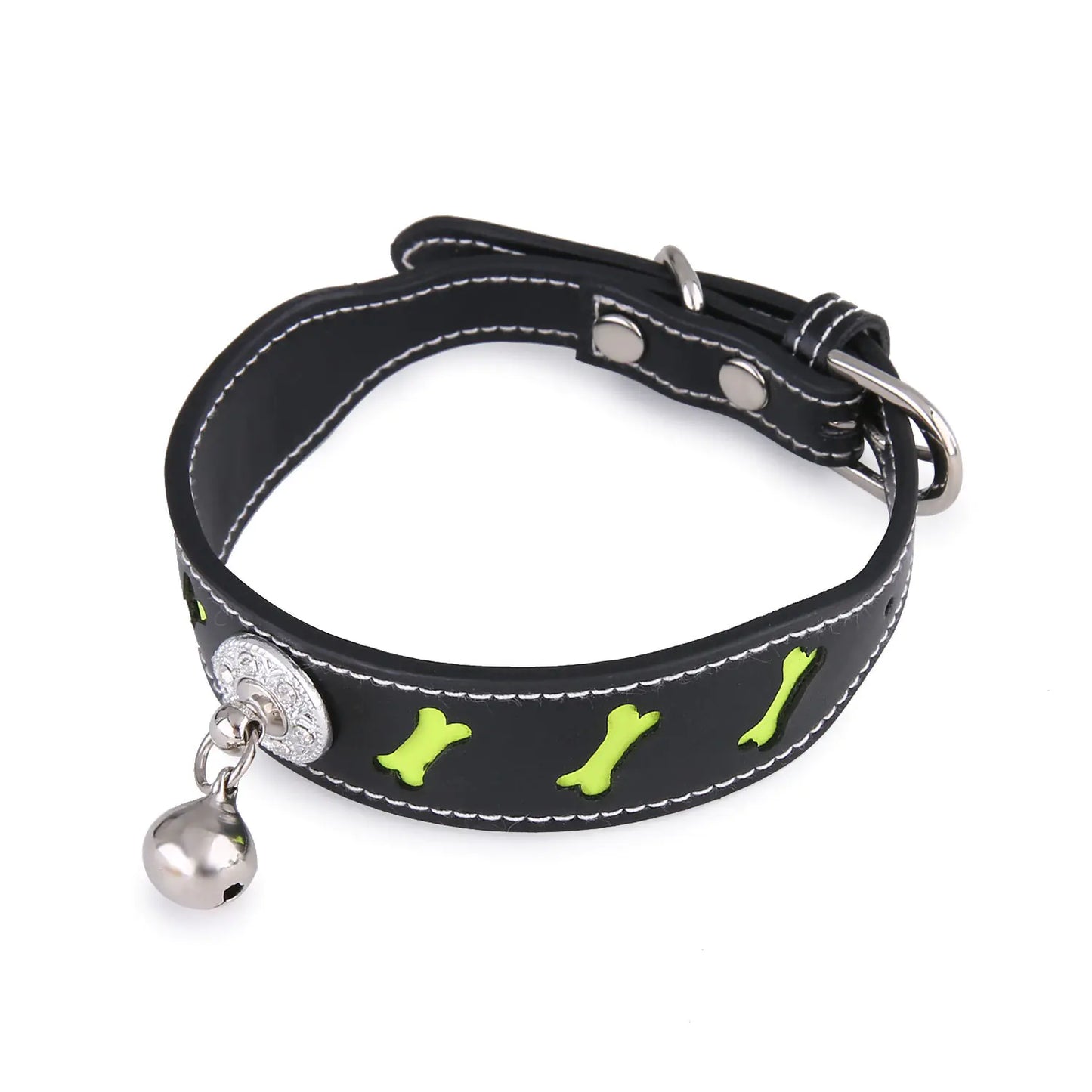 Reflective Bone-Shaped Pet Collar with Bell