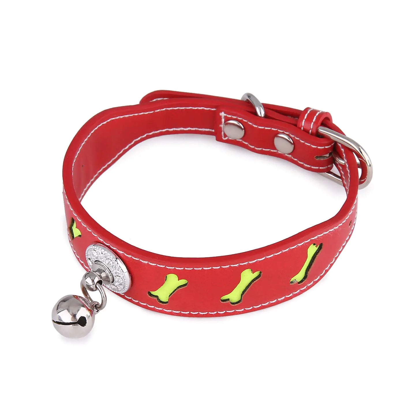 Reflective Bone-Shaped Pet Collar with Bell
