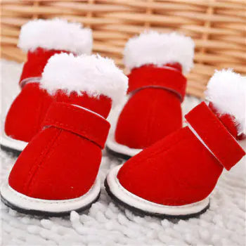 Christmas Pet Warm Shoes - Red Casual Winter Footwear