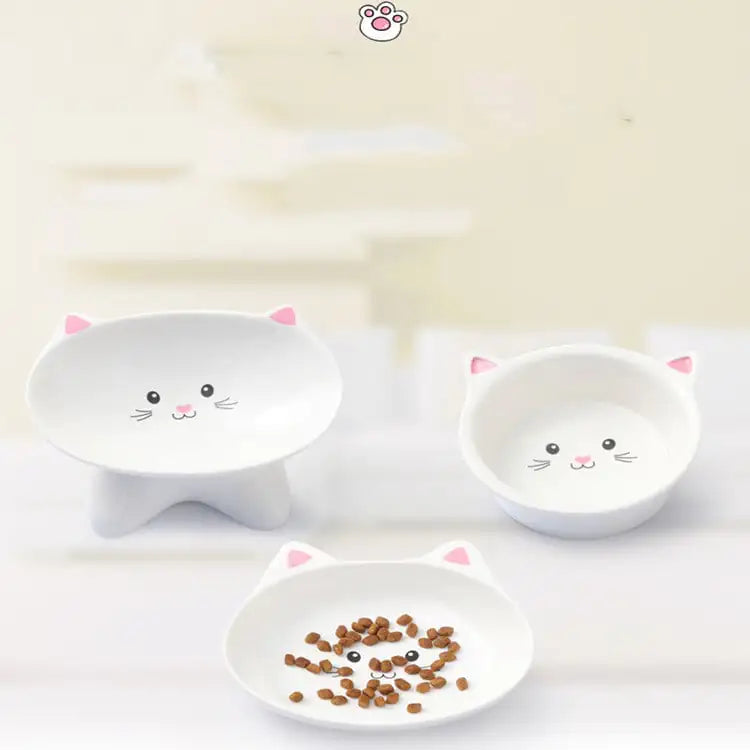 Ceramic Cat Face Pet Food Bowl - Easy to Clean