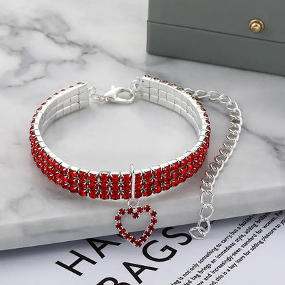 Three-Row Stretch Rhinestone Pet Collar for Cats & Dogs