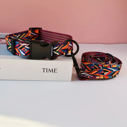Ethnic Style Webbing Printed Pet Collar and Leash