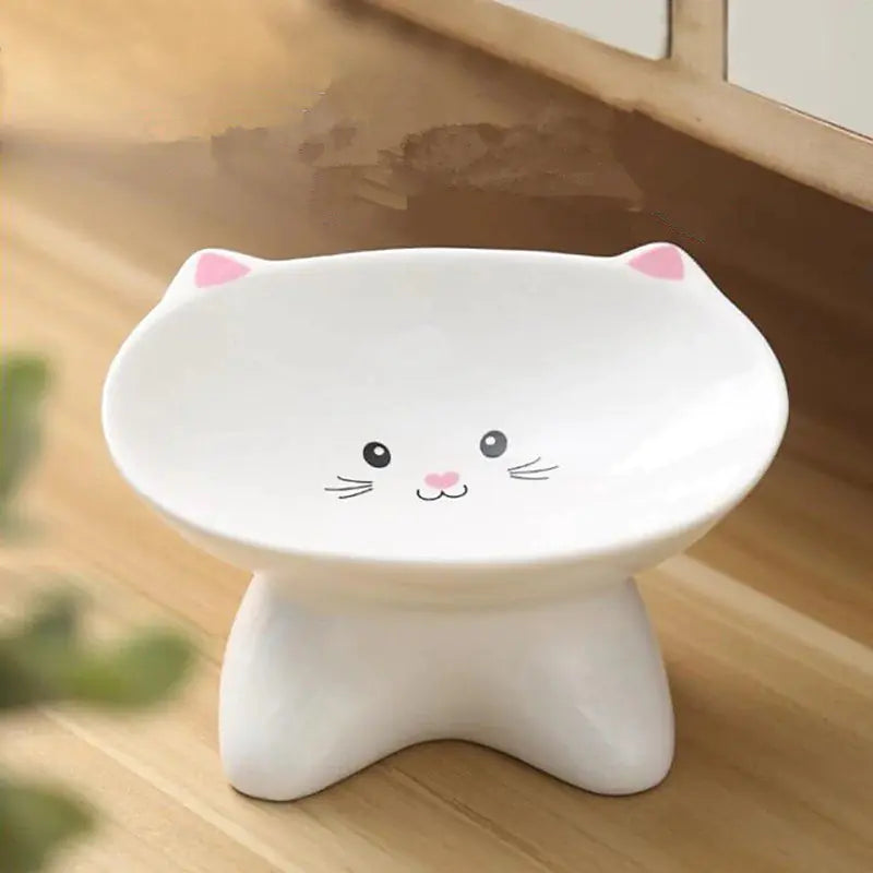 Ceramic Cat Face Pet Food Bowl - Easy to Clean