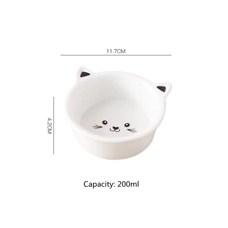 Ceramic Cat Face Pet Food Bowl - Easy to Clean