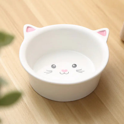 Ceramic Cat Face Pet Food Bowl - Easy to Clean
