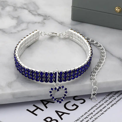 Three-Row Stretch Rhinestone Pet Collar for Cats & Dogs