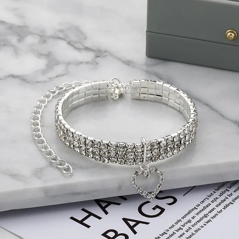 Three-Row Stretch Rhinestone Pet Collar for Cats & Dogs