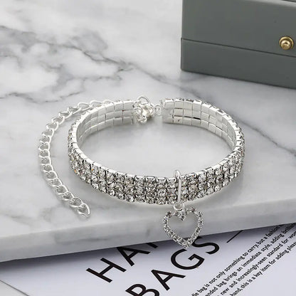 Three-Row Stretch Rhinestone Pet Collar for Cats & Dogs