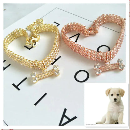 Three-Drain Zircon Bone Pet Collar