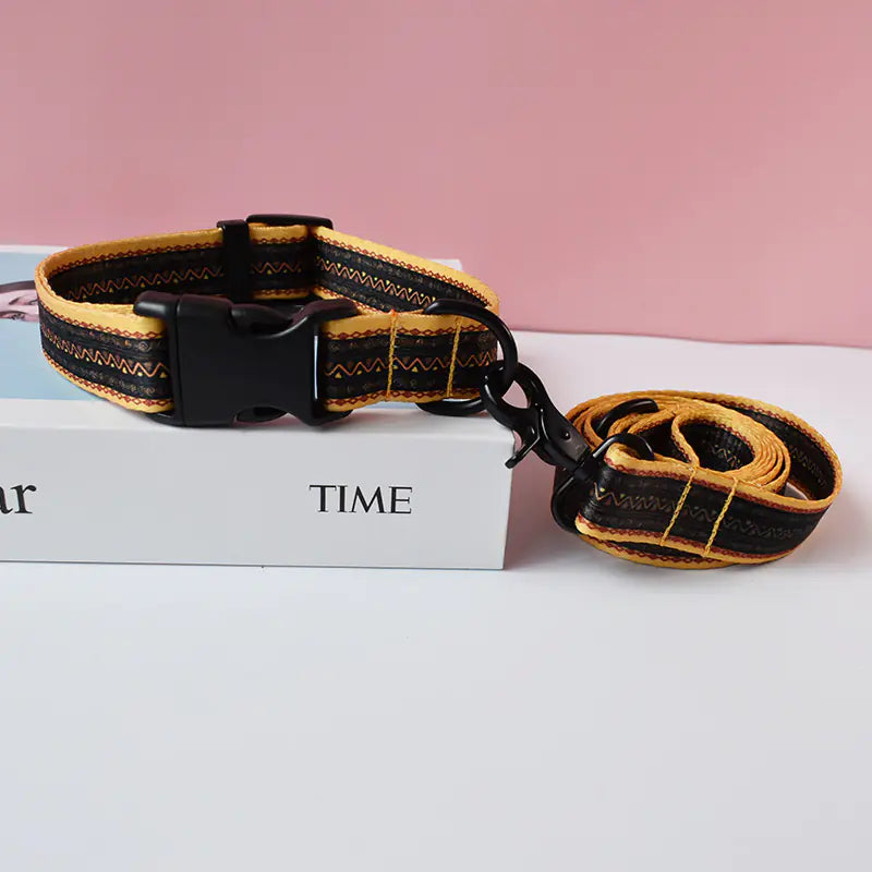 Ethnic Style Webbing Printed Pet Collar and Leash